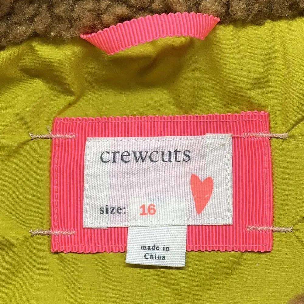CREWCUTS J CREW Vest Girls 16 Sherpa Cozy  Fleece Brown Yellow Green‎